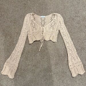 South Moon Under Crochet Bell Sleeve Crop Top